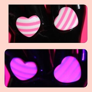 Pink & White Retro Style Heart Earrings ☆GLOWS UNDER BLACK LIGHT☆